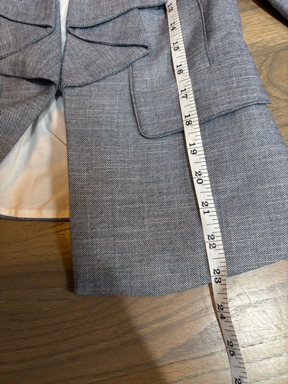 White House Black Market Blue Gray Draped Open-Front Blazer. Size 2
